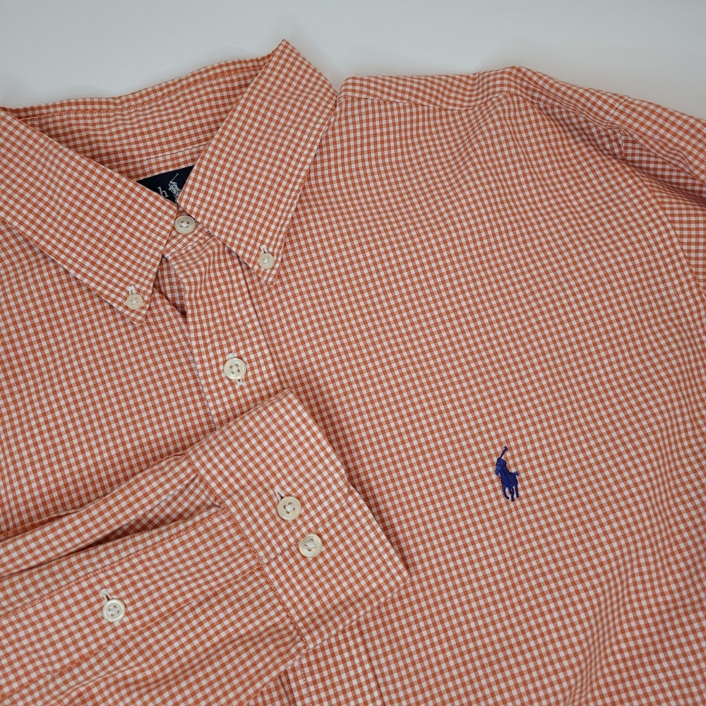 Ralph Lauren Yarmouth Orange White‎ Check Long Sleeve Shirt 16.5 34/35